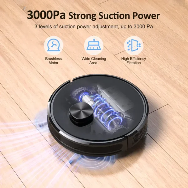 Lubluelu-Staubsaugerroboter mit Wischfunktion, 3000Pa Laser-Navigationsgerät mit 5 Karten, 55 dB, mit App-Steuerung, ideal für Tierhaare, Teppiche, Hartböden - Image 2